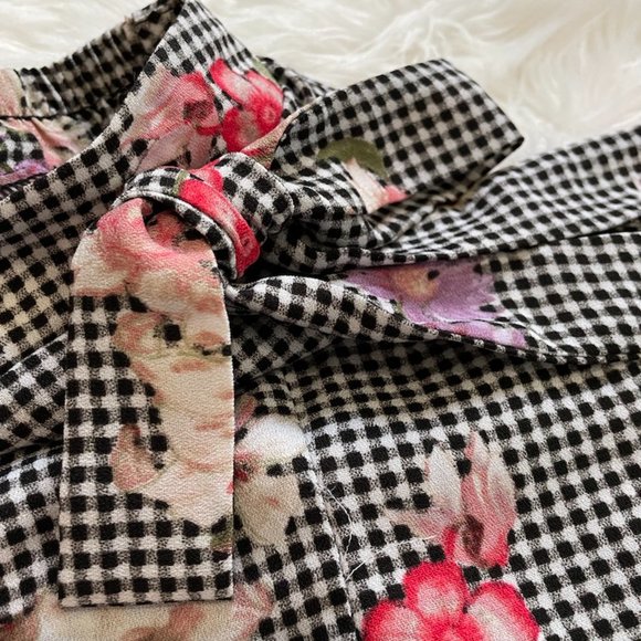 Big Strike USA high-low flouncy black white checkered flower print skirt Medium - Picture 4 of 6